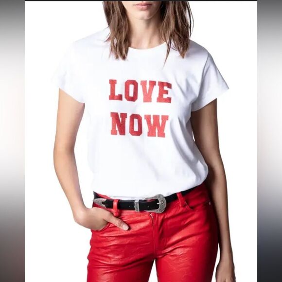 Zadig & Voltaire Woop Love Now Red & White Tee Size XS - Picture 1 of 7